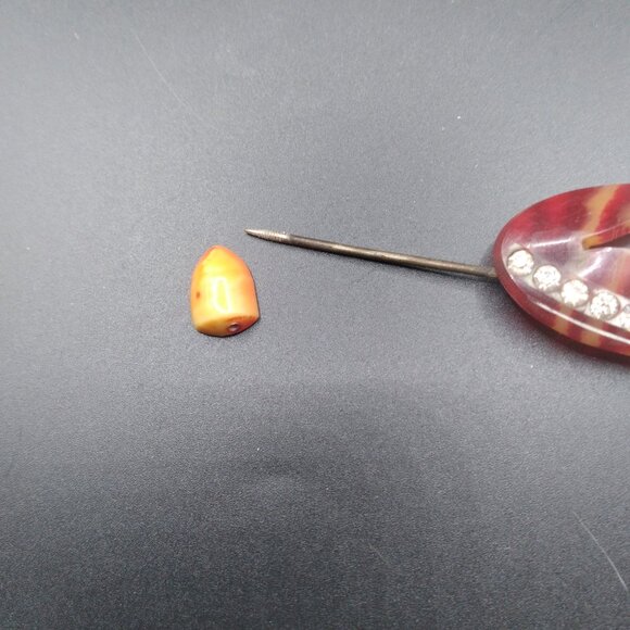 1930's Red Celluloid Rhinestone Lapel Jabot Pin with screw cap - Picture 5 of 5